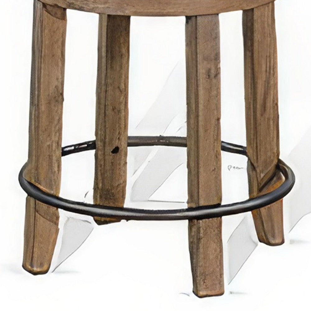 Benjara Yael Swivel Counter Stool Set of 2, Gray Faux Leather, Brown, Black