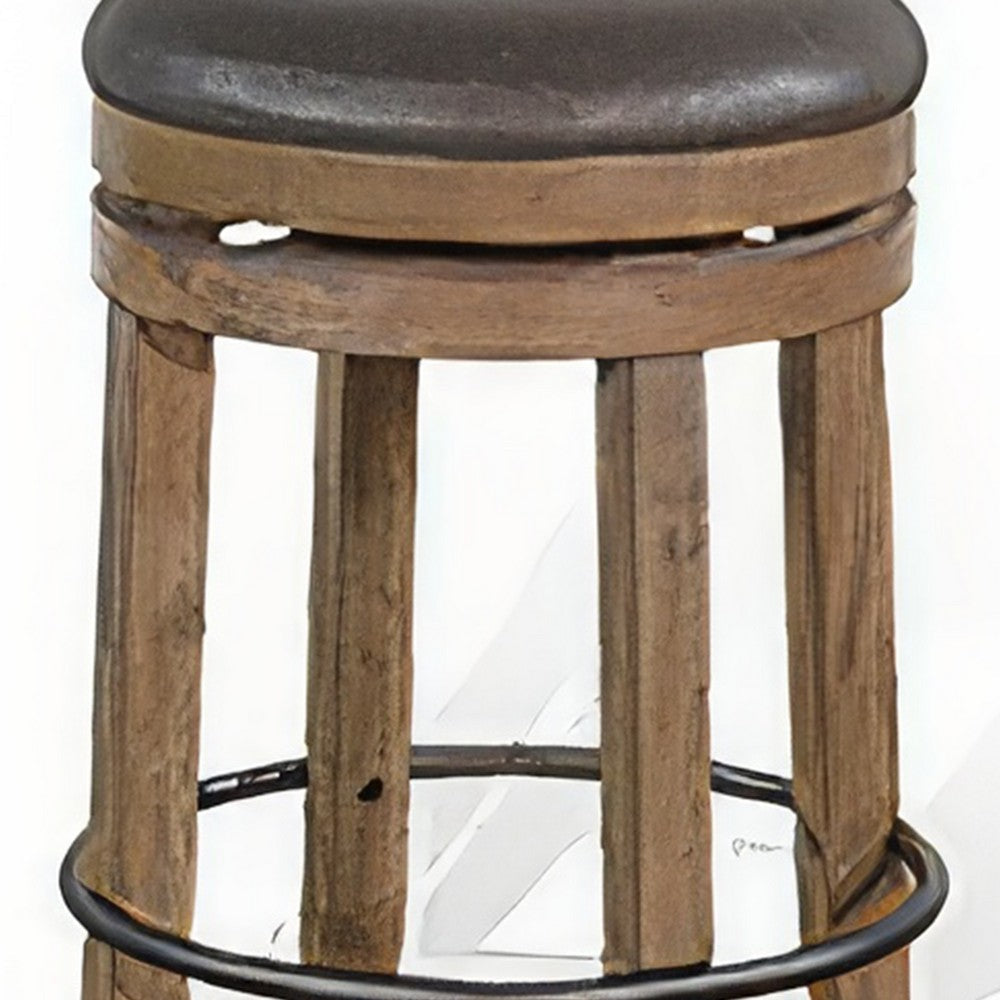 Benjara Yael Swivel Counter Stool Set of 2, Gray Faux Leather, Brown, Black