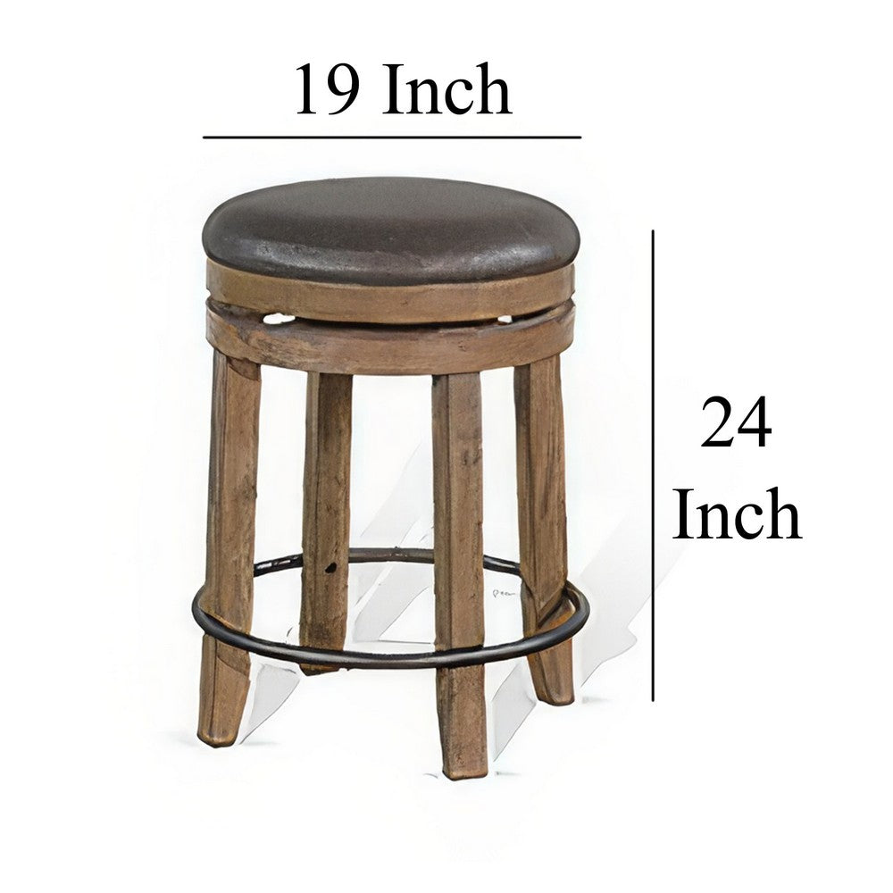 Benjara Yael Swivel Counter Stool Set of 2, Gray Faux Leather, Brown, Black