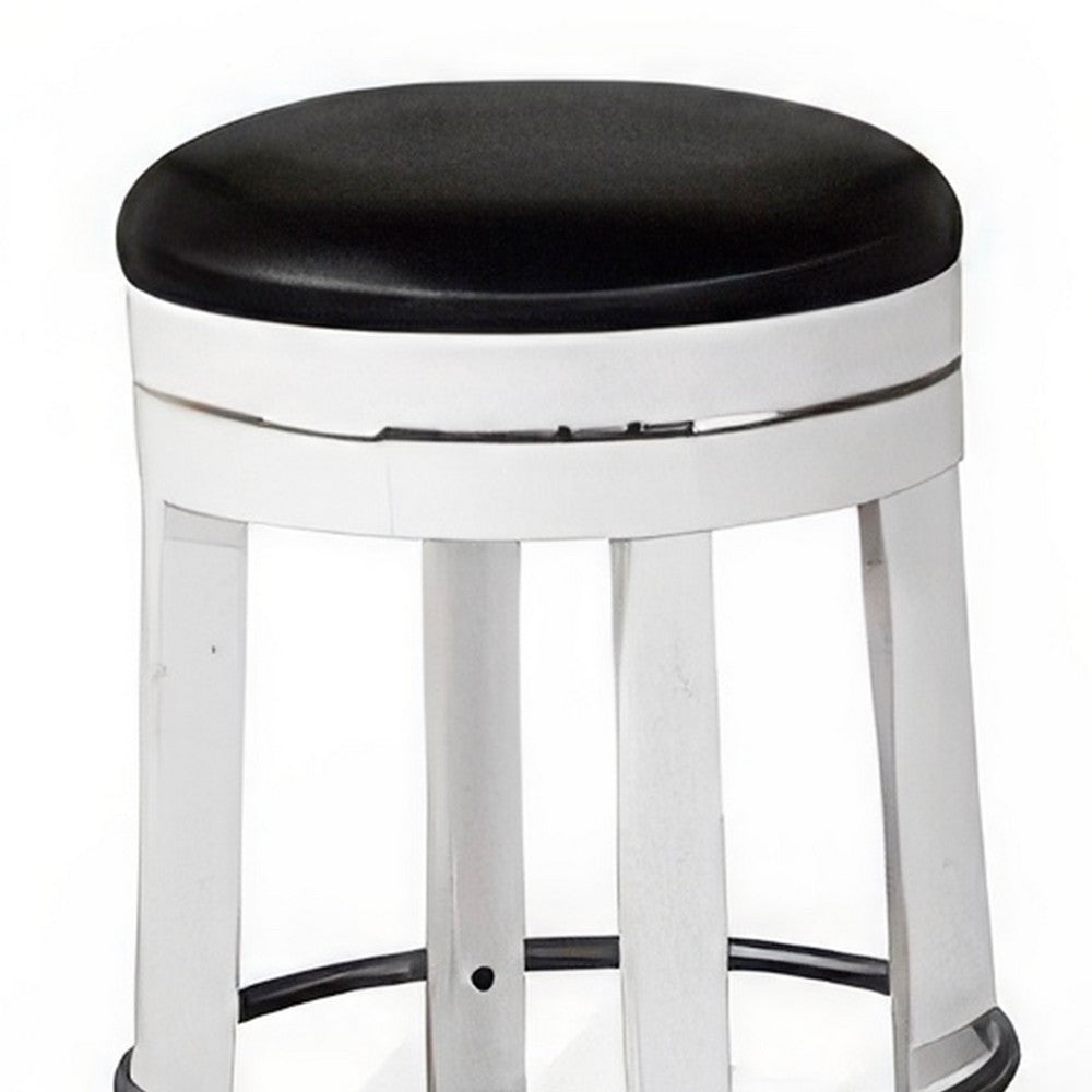 Benjara Orso Swivel Counter Stool Set of 2, Black Faux Leather, White Wood