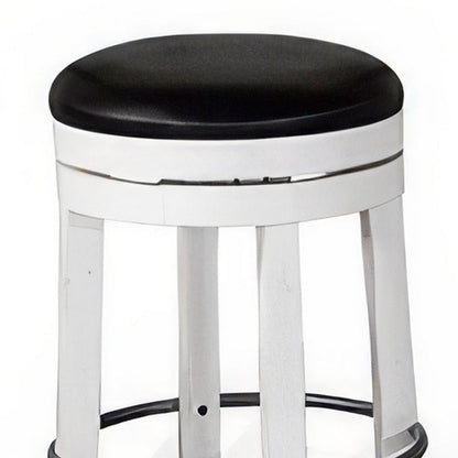 Benjara Orso Swivel Counter Stool Set of 2, Black Faux Leather, White Wood