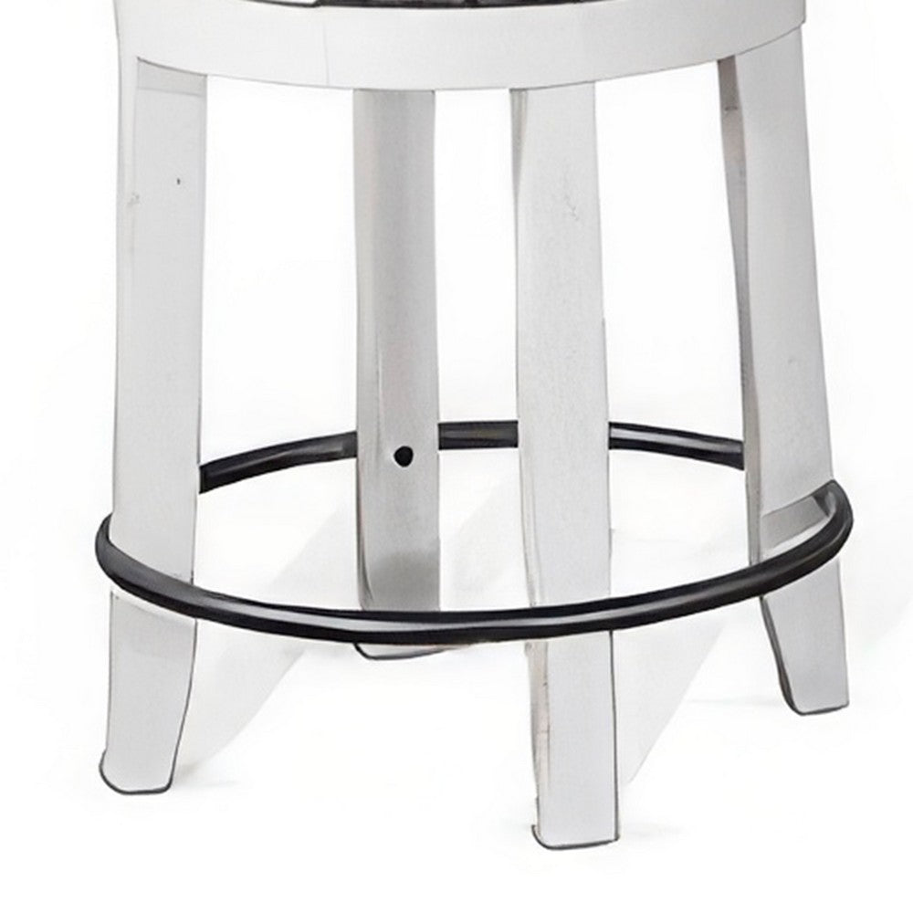 Benjara Orso Swivel Counter Stool Set of 2, Black Faux Leather, White Wood
