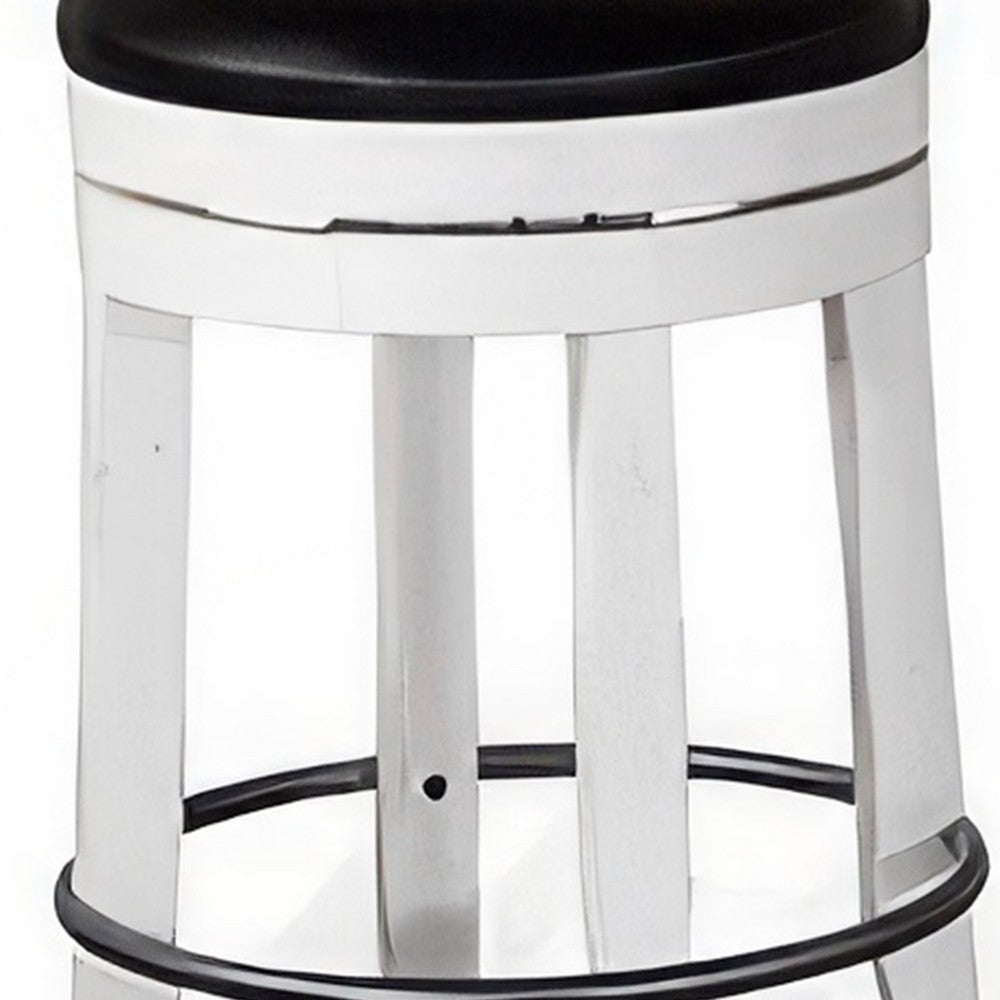 Benjara Orso Swivel Counter Stool Set of 2, Black Faux Leather, White Wood