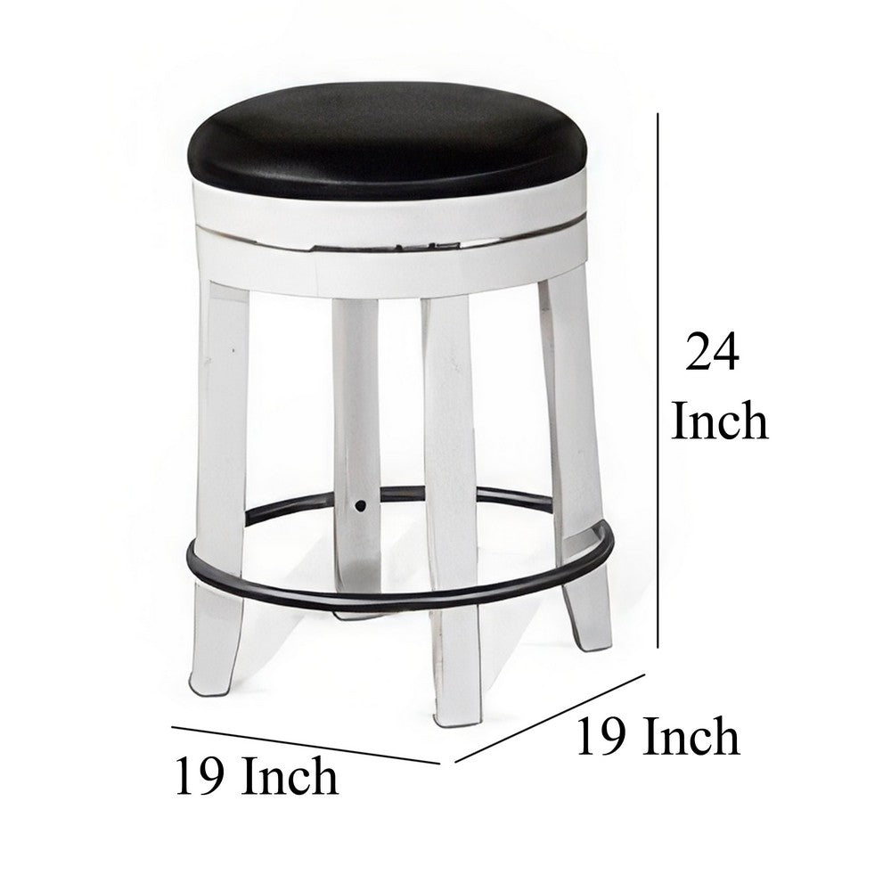 Benjara Orso Swivel Counter Stool Set of 2, Black Faux Leather, White Wood
