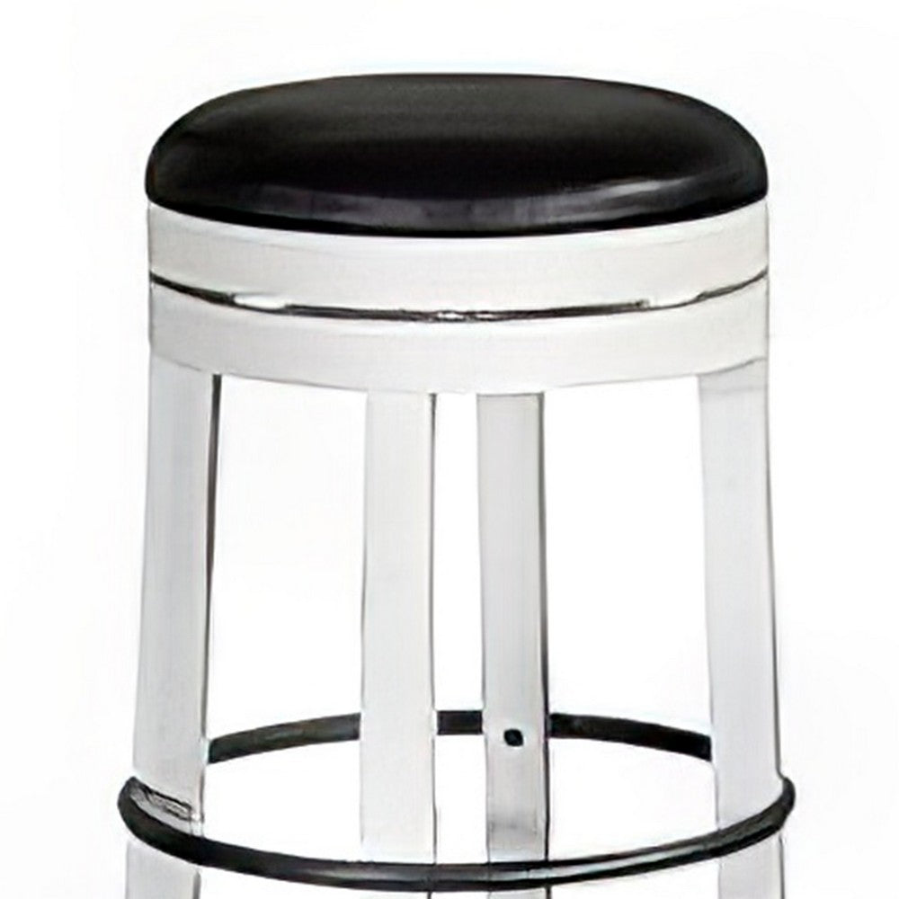 Benjara Orso Swivel Barstool Set of 2, Black Faux Leather, White Wood, Black