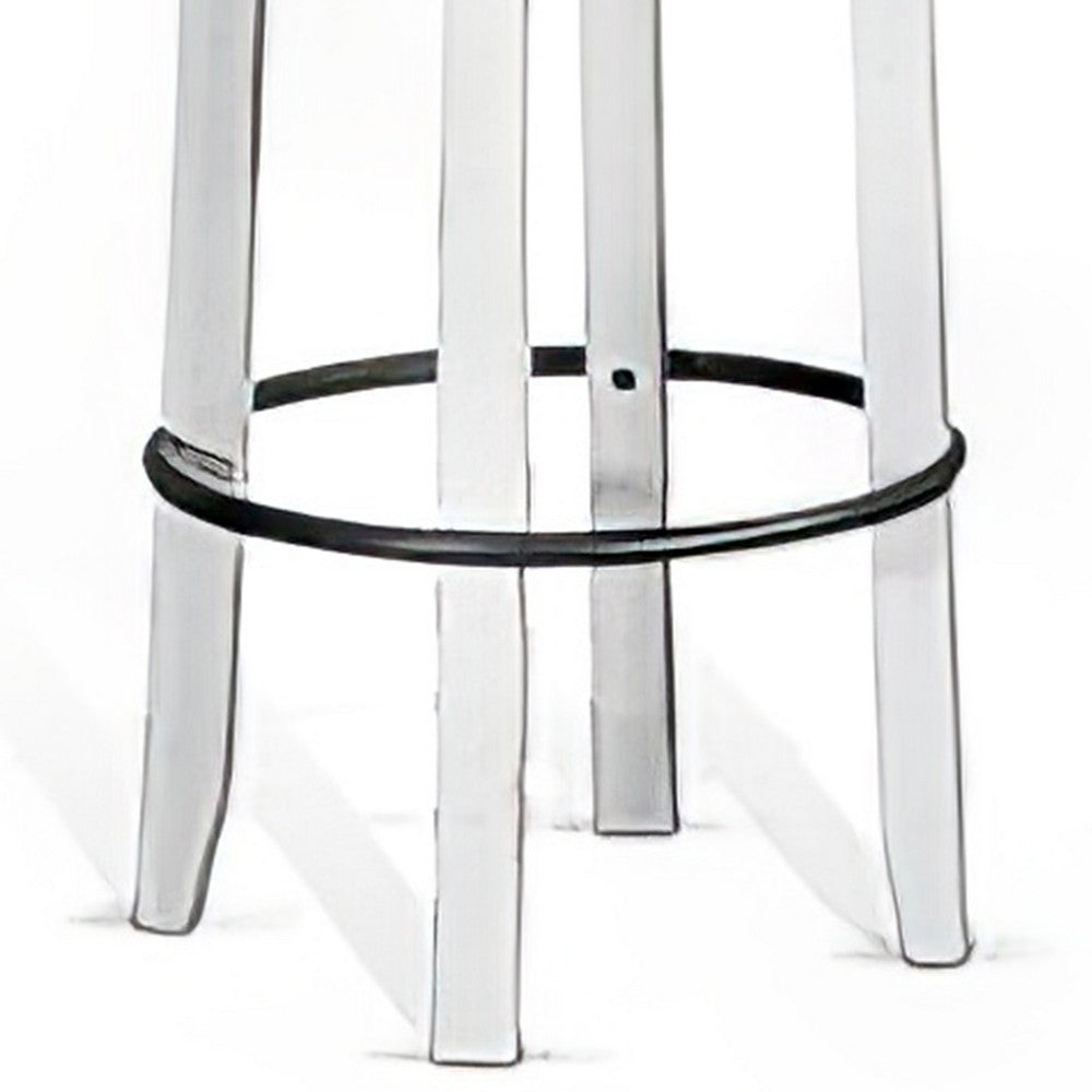 Benjara Orso Swivel Barstool Set of 2, Black Faux Leather, White Wood, Black