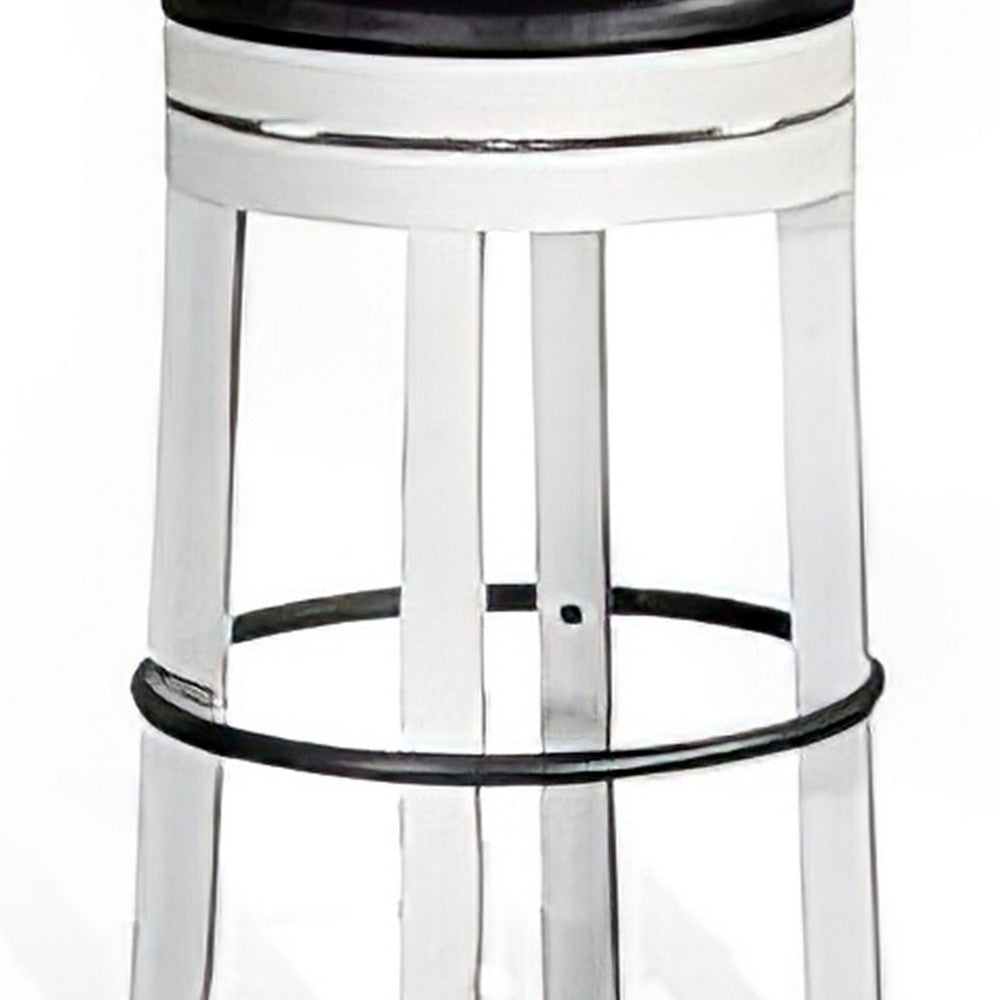Benjara Orso Swivel Barstool Set of 2, Black Faux Leather, White Wood, Black