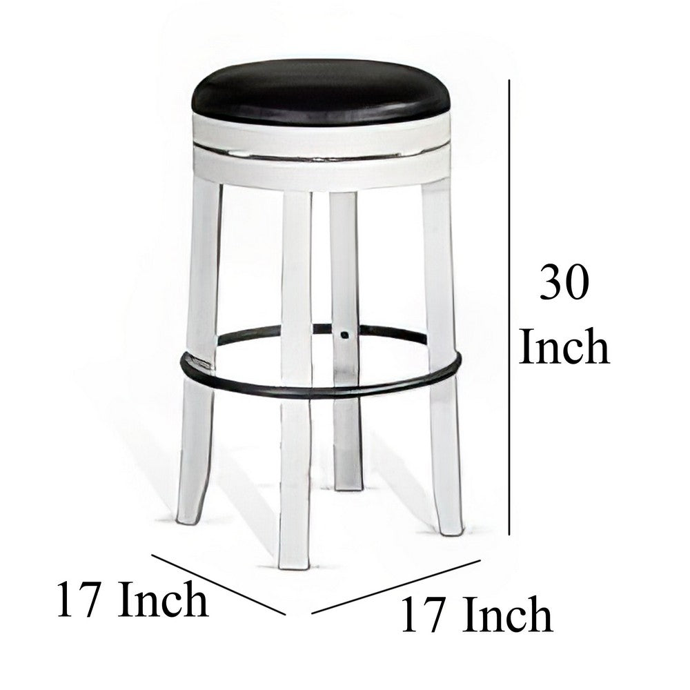 Benjara Orso Swivel Barstool Set of 2, Black Faux Leather, White Wood, Black