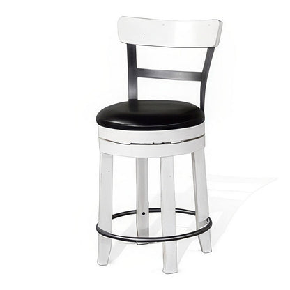 Benjara Orso Swivel Counter Stool Chair Set of 2, Black Faux Leather, White