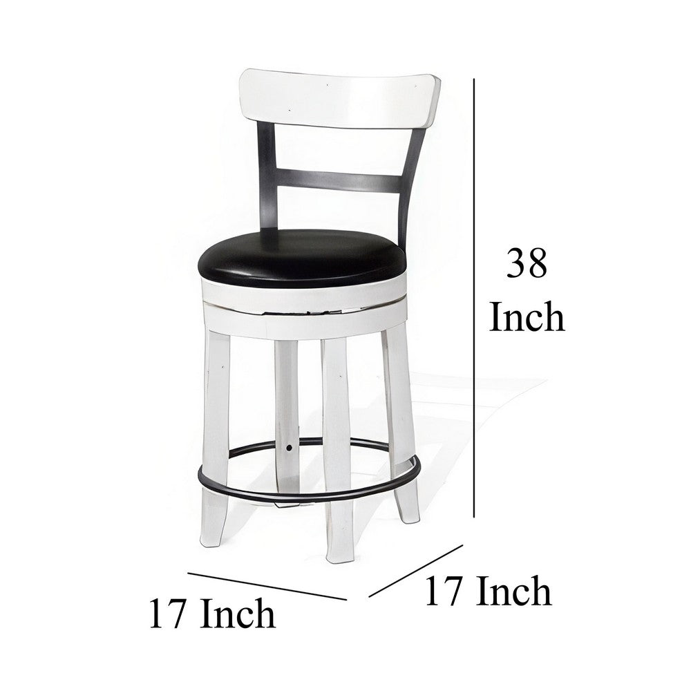 Benjara Orso Swivel Counter Stool Chair Set of 2, Black Faux Leather, White