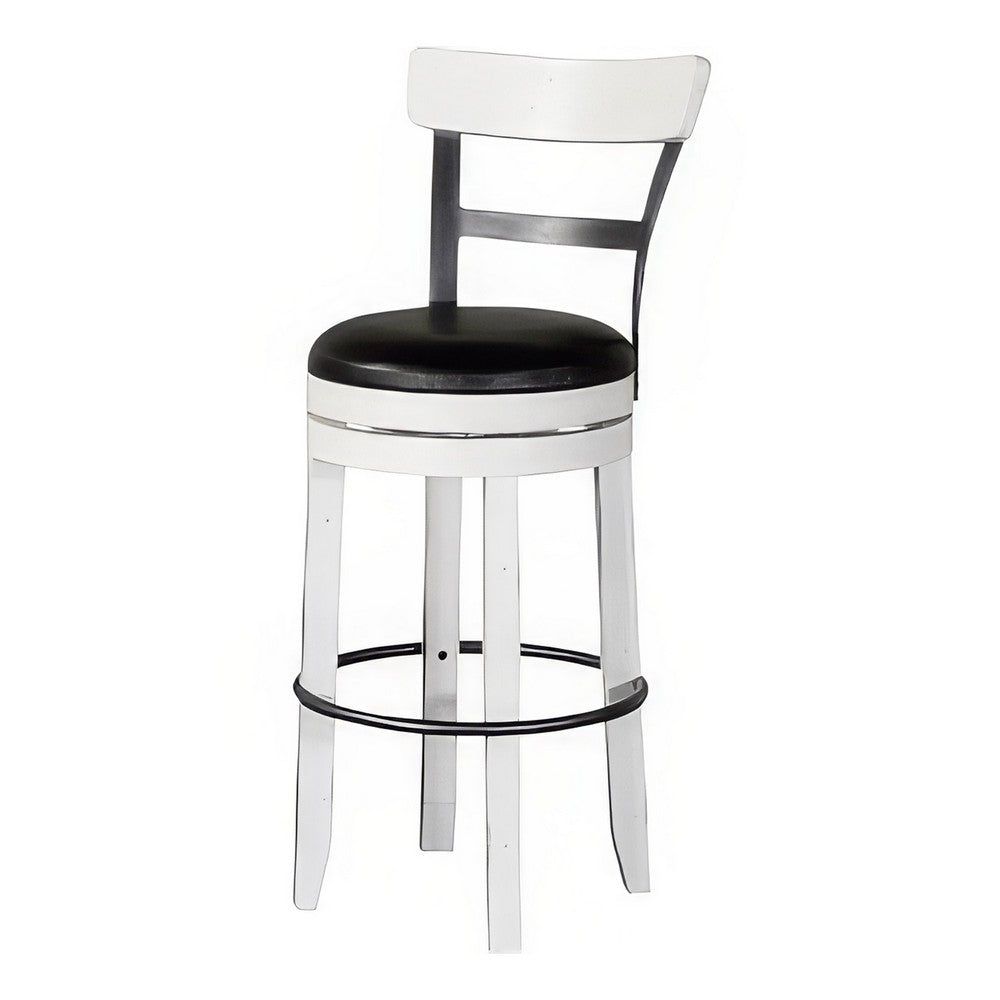 Benjara Orso Swivel Barstool Chair Set of 2, Black Faux Leather, White, Black