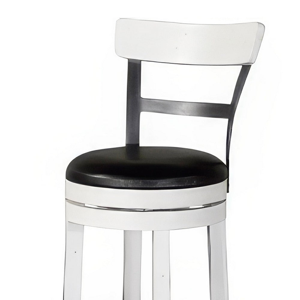 Benjara Orso Swivel Barstool Chair Set of 2, Black Faux Leather, White, Black