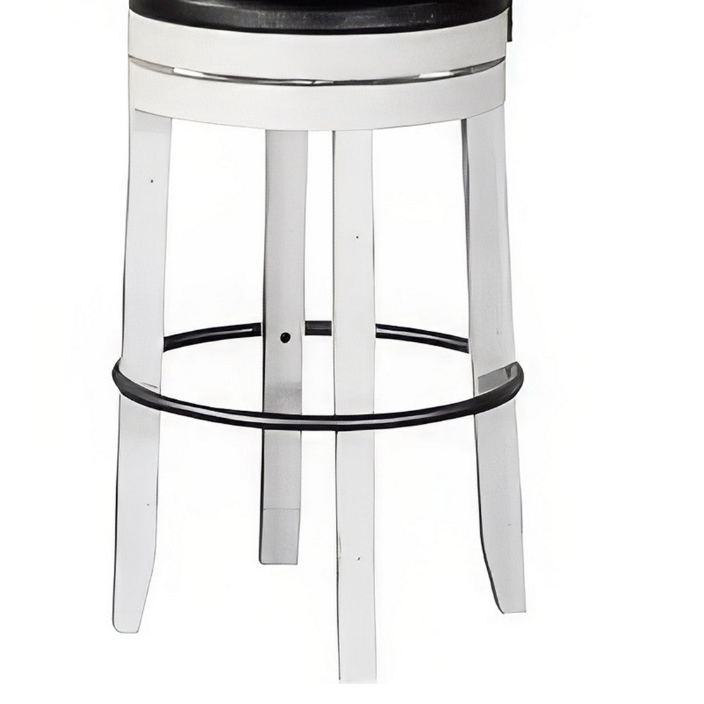 Benjara Orso Swivel Barstool Chair Set of 2, Black Faux Leather, White, Black
