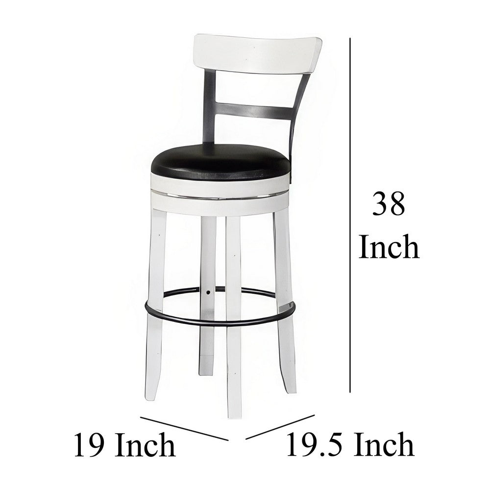 Benjara Orso Swivel Barstool Chair Set of 2, Black Faux Leather, White, Black