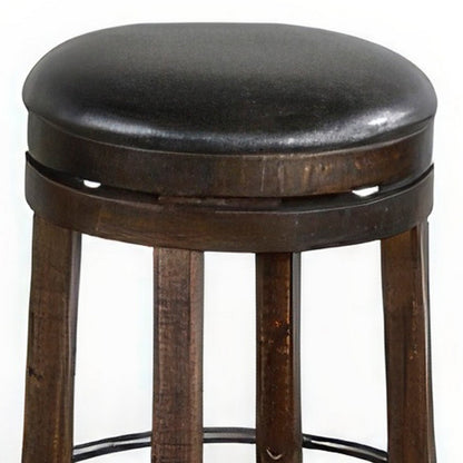 Benjara Flint Swivel Counter Stool Set of 2, Black Faux Leather, Dark Brown