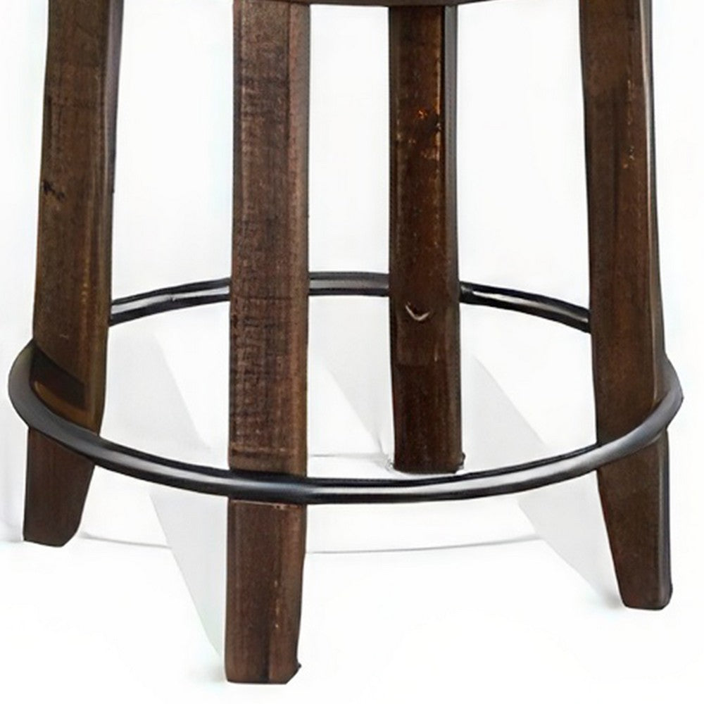 Benjara Flint Swivel Counter Stool Set of 2, Black Faux Leather, Dark Brown