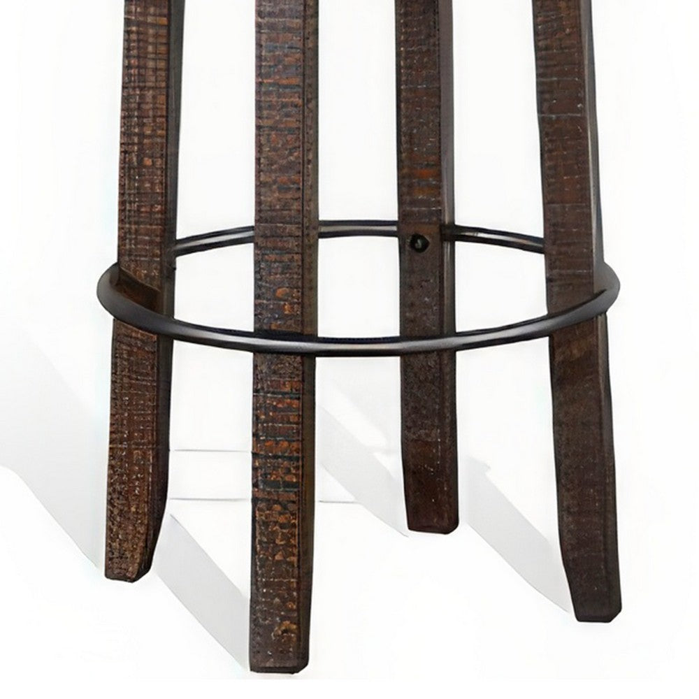 Benjara Flint Swivel Barstool Set of 2, Black Faux Leather, Dark Brown Wood