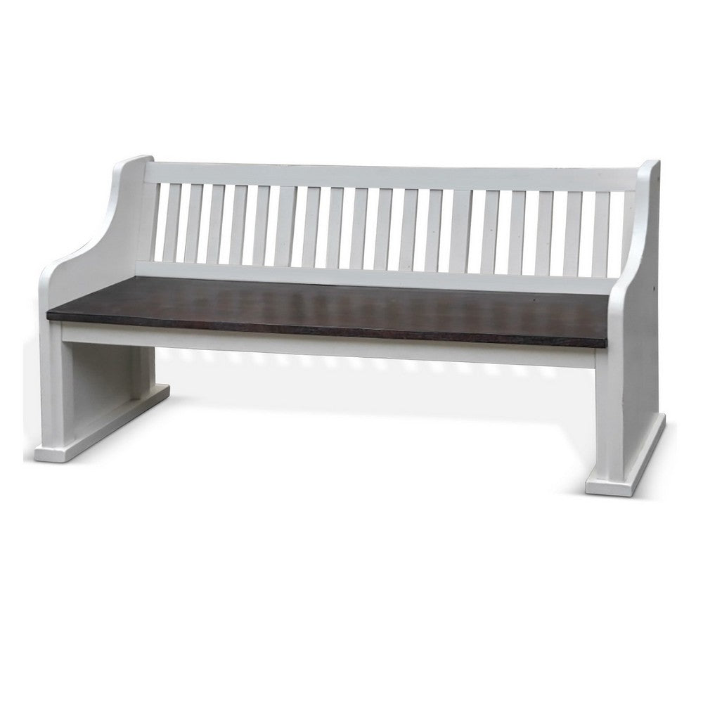 Benjara Orso Bench, Slat Back Design, White, Brown Mahogany And Mindi, 64 Inch