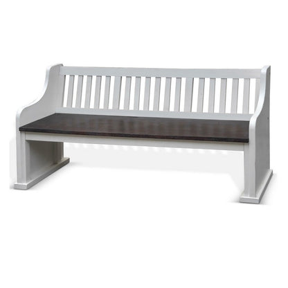 Benjara Orso Bench, Slat Back Design, White, Brown Mahogany And Mindi, 64 Inch