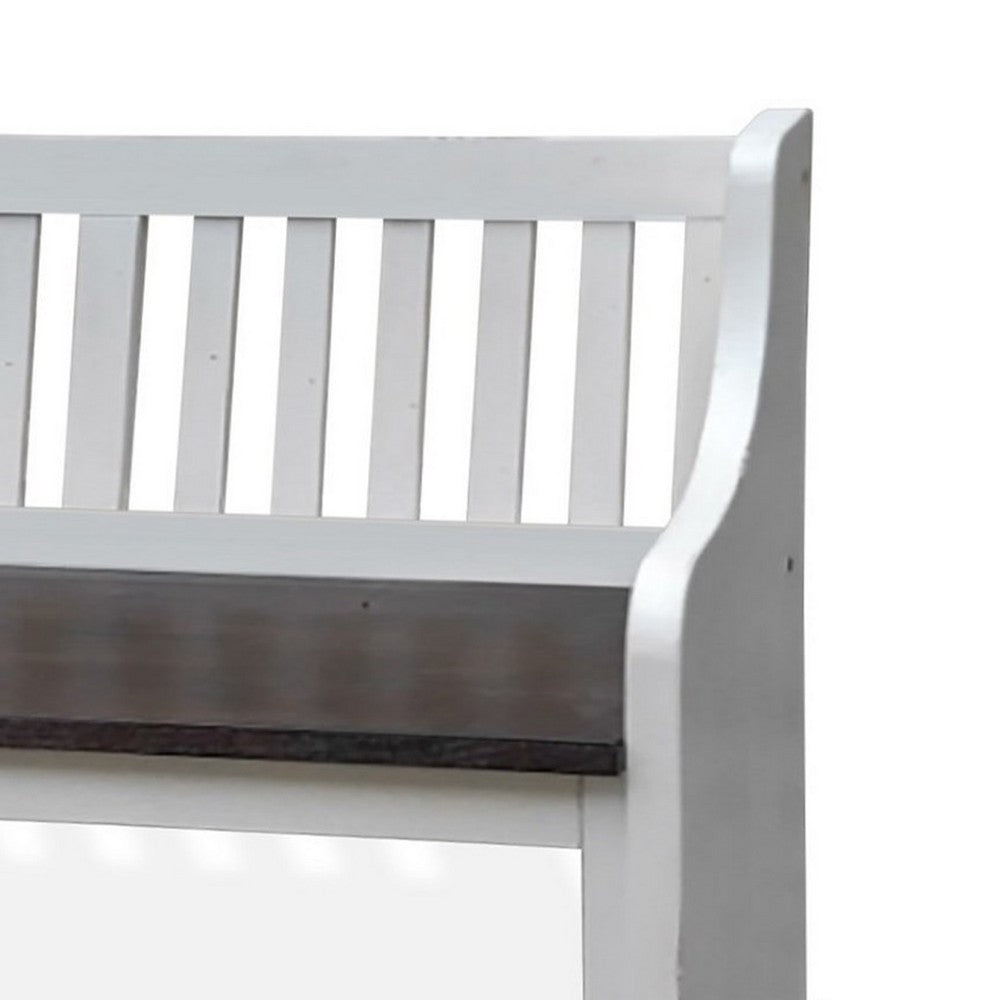 Benjara Orso Bench, Slat Back Design, White, Brown Mahogany And Mindi, 64 Inch