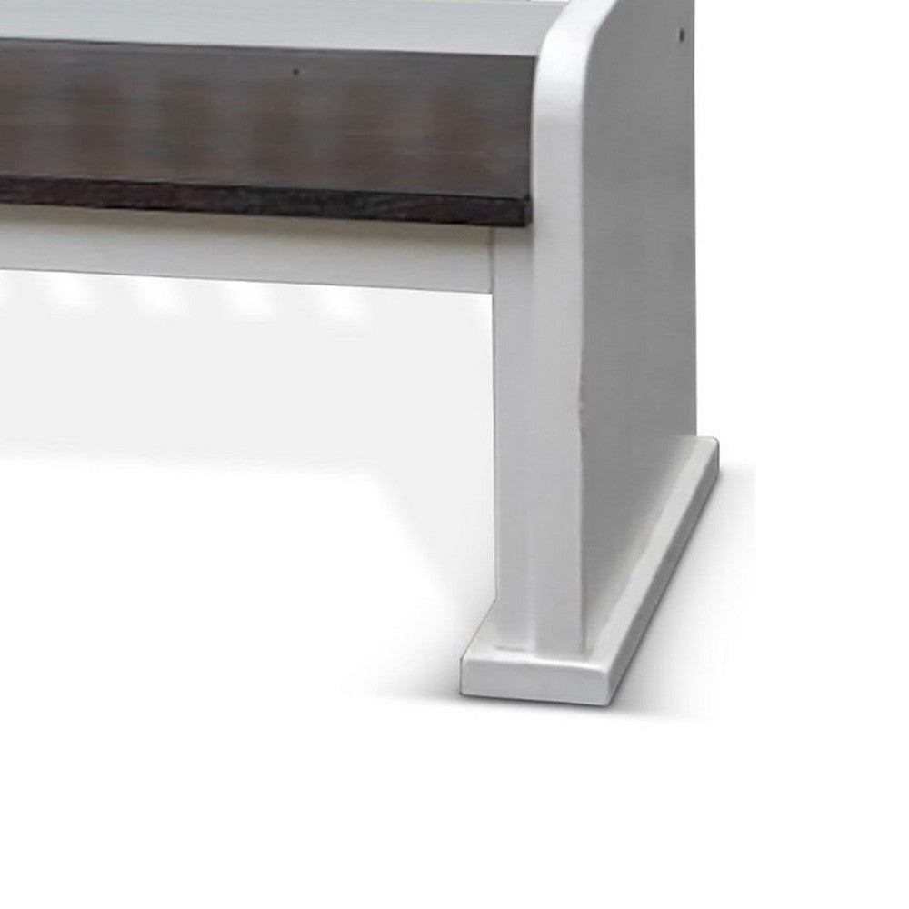 Benjara Orso Bench, Slat Back Design, White, Brown Mahogany And Mindi, 64 Inch