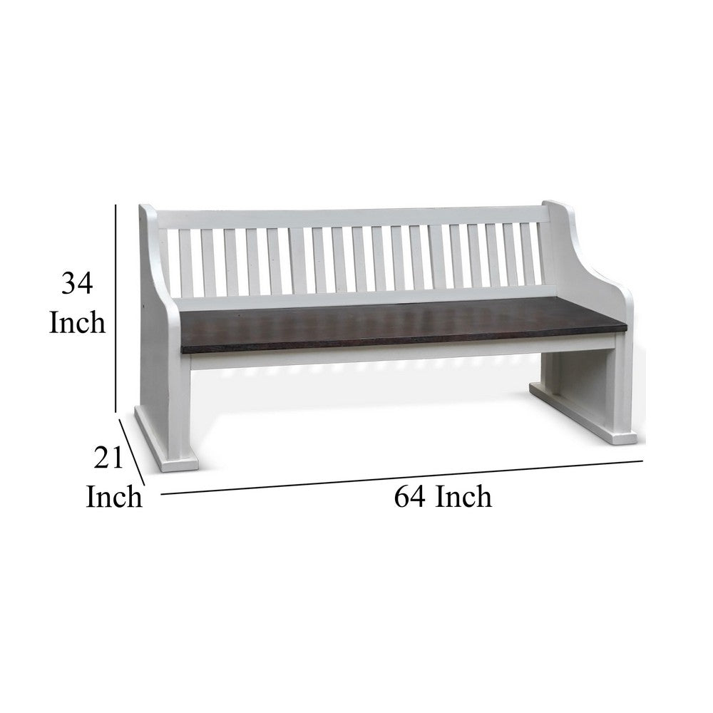 Benjara Orso Bench, Slat Back Design, White, Brown Mahogany And Mindi, 64 Inch
