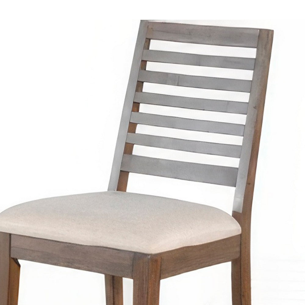Benjara Yael Counter Height Stool Set of 2, Ivory White, Light Brown Wood