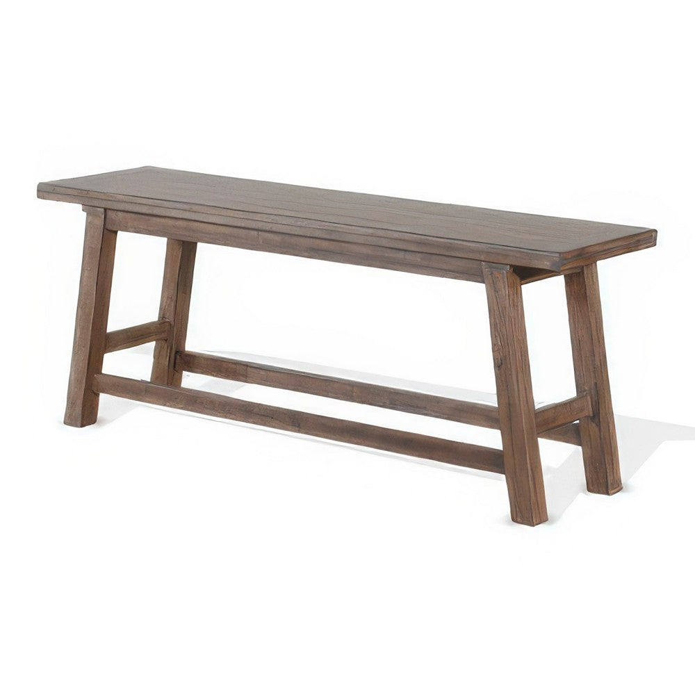 Benjara Yael Counter Height Bench, Light Brown Mahogany, Mindi Wood, 60 Inch