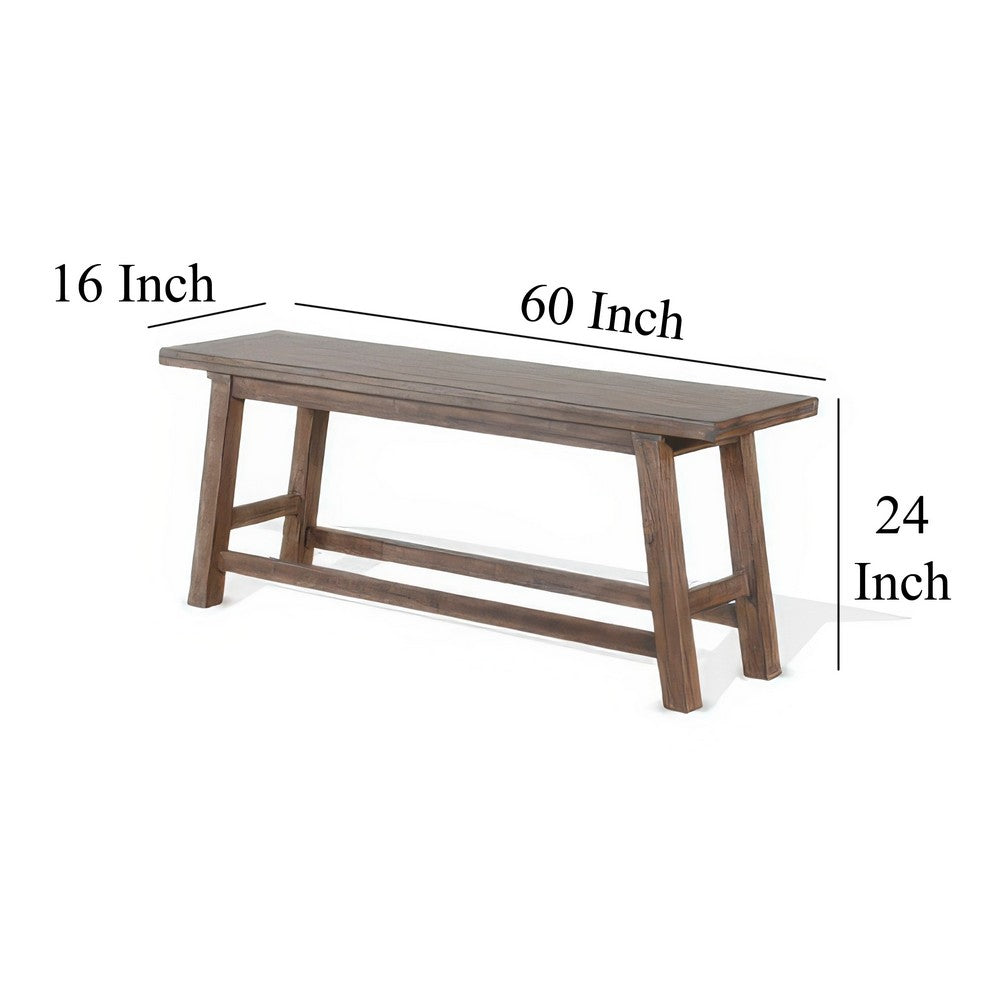 Benjara Yael Counter Height Bench, Light Brown Mahogany, Mindi Wood, 60 Inch