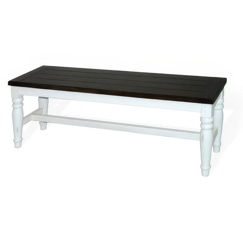 Benjara Orso Bench, Off White, Dark Brown Mahogany And Mindi Wood, 52 Inch