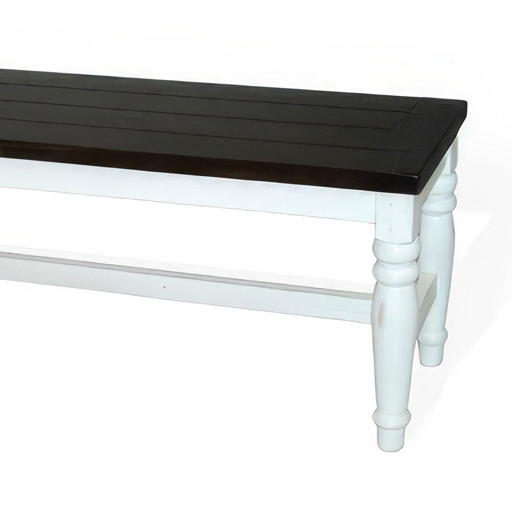 Benjara Orso Bench, Off White, Dark Brown Mahogany And Mindi Wood, 52 Inch