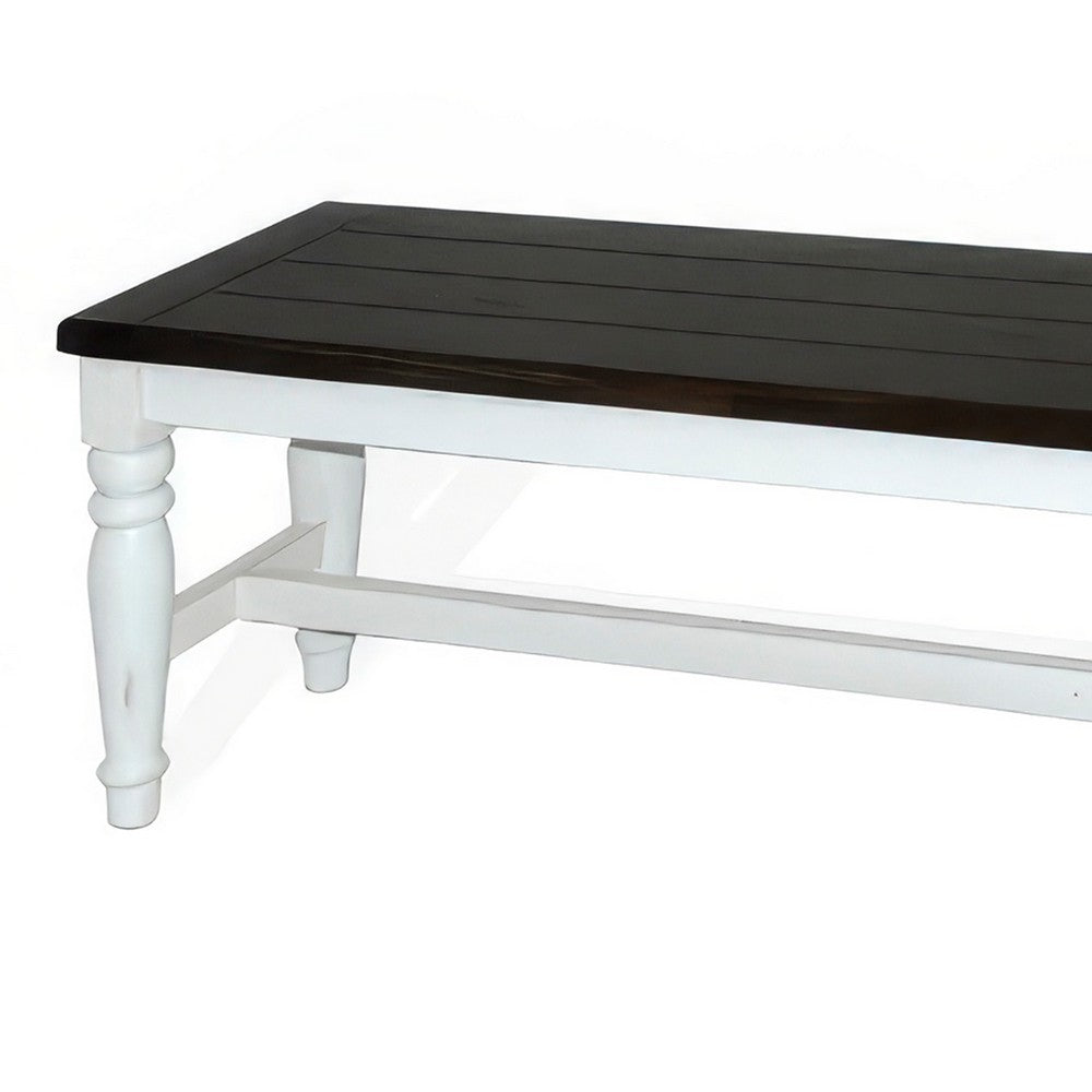 Benjara Orso Bench, Off White, Dark Brown Mahogany And Mindi Wood, 52 Inch