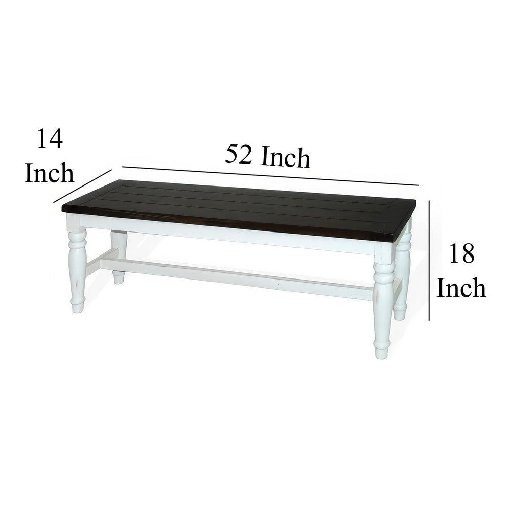 Benjara Orso Bench, Off White, Dark Brown Mahogany And Mindi Wood, 52 Inch