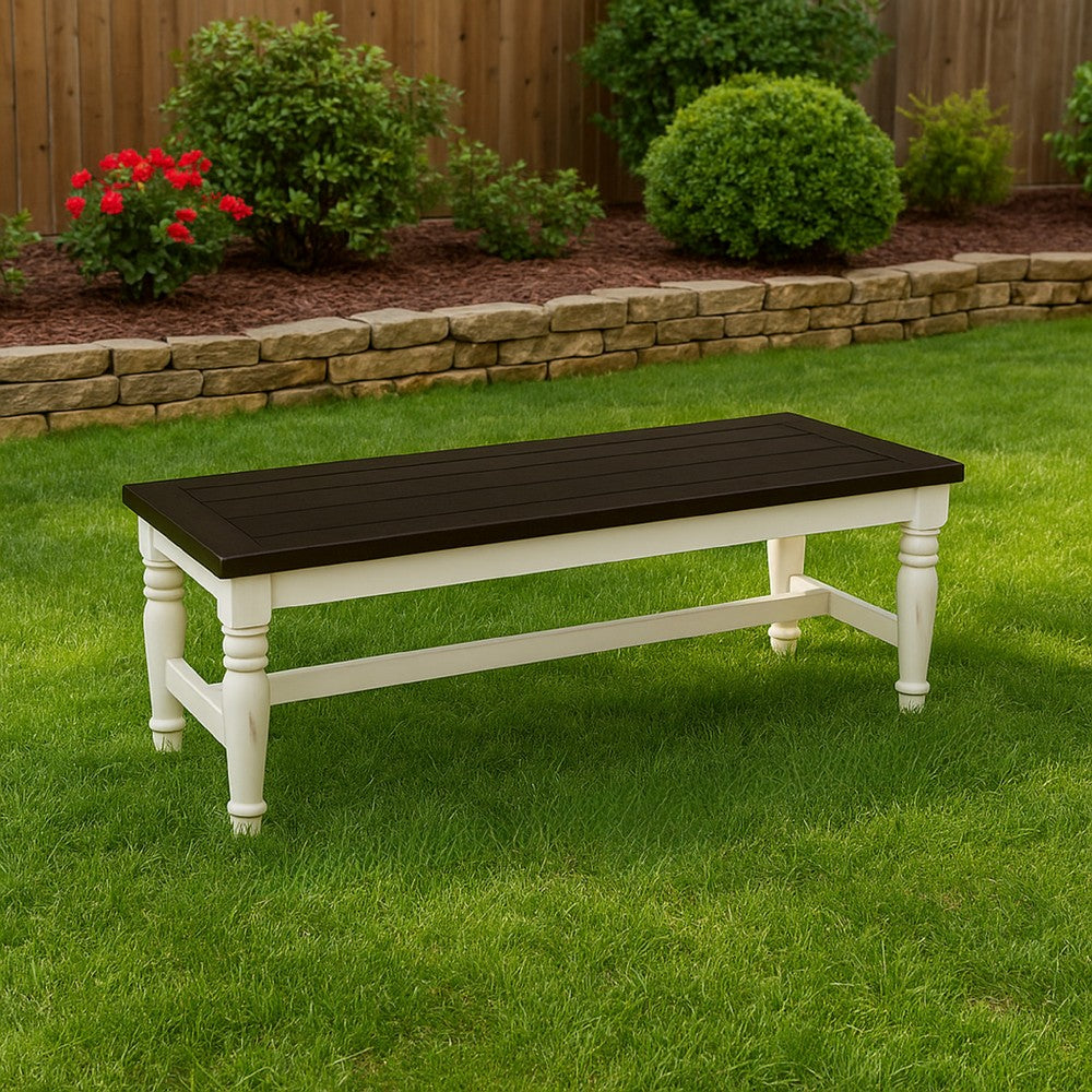 Benjara Orso Bench, Off White, Dark Brown Mahogany And Mindi Wood, 52 Inch