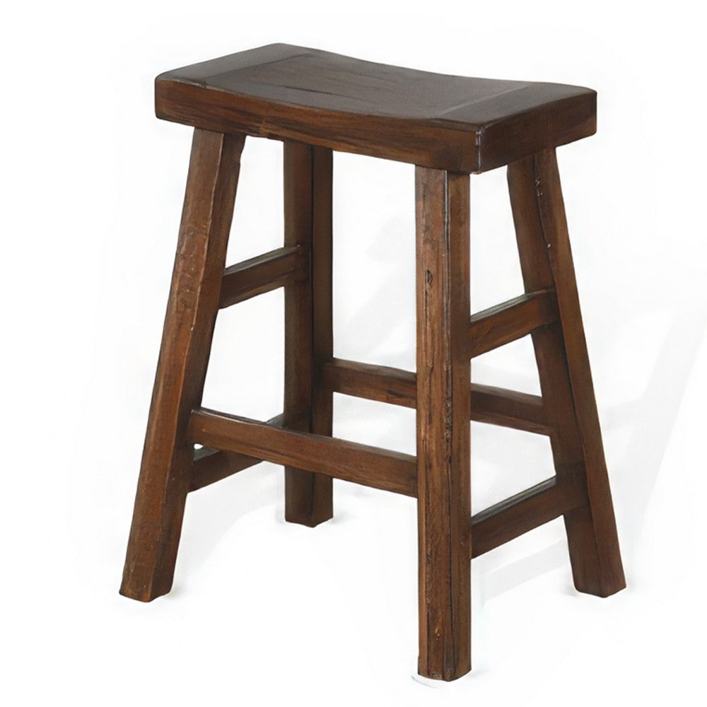 Benjara Reggie Counter Stool Set of 2, Saddle Seat Mocha Brown Mahogany