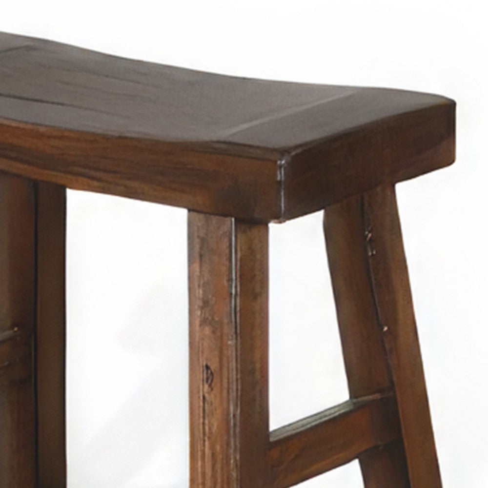 Benjara Reggie Counter Stool Set of 2, Saddle Seat Mocha Brown Mahogany