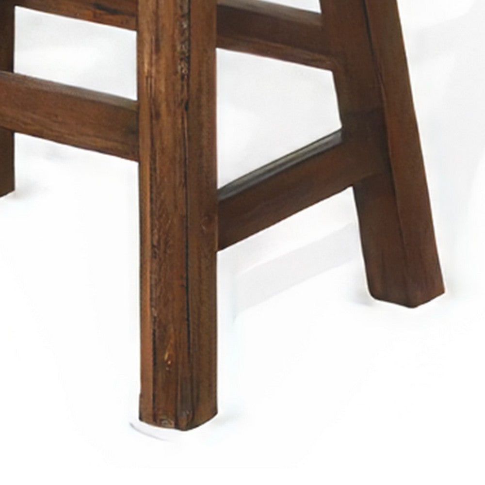 Benjara Reggie Counter Stool Set of 2, Saddle Seat Mocha Brown Mahogany