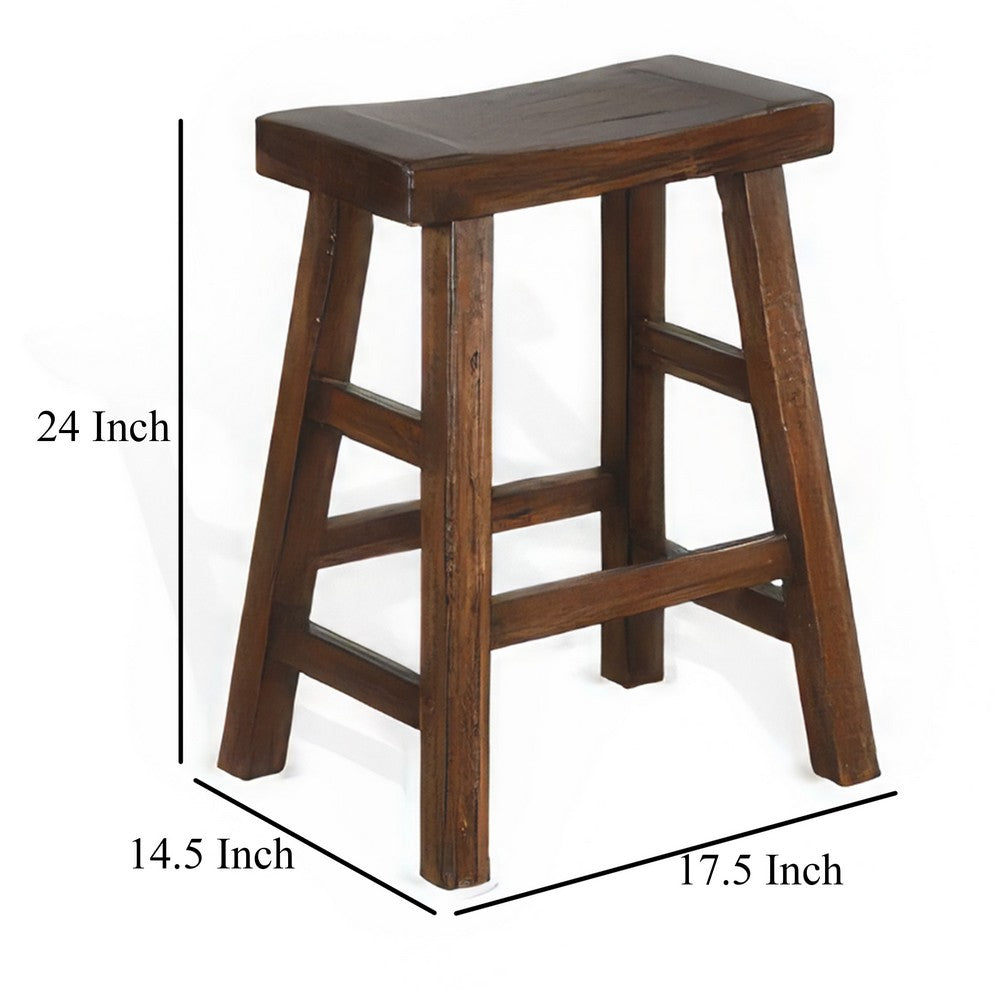 Benjara Reggie Counter Stool Set of 2, Saddle Seat Mocha Brown Mahogany