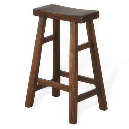 Benjara Reggie Barstool Set of 2, Saddle Seat, Mocha Brown Mahogany, 30 Inch