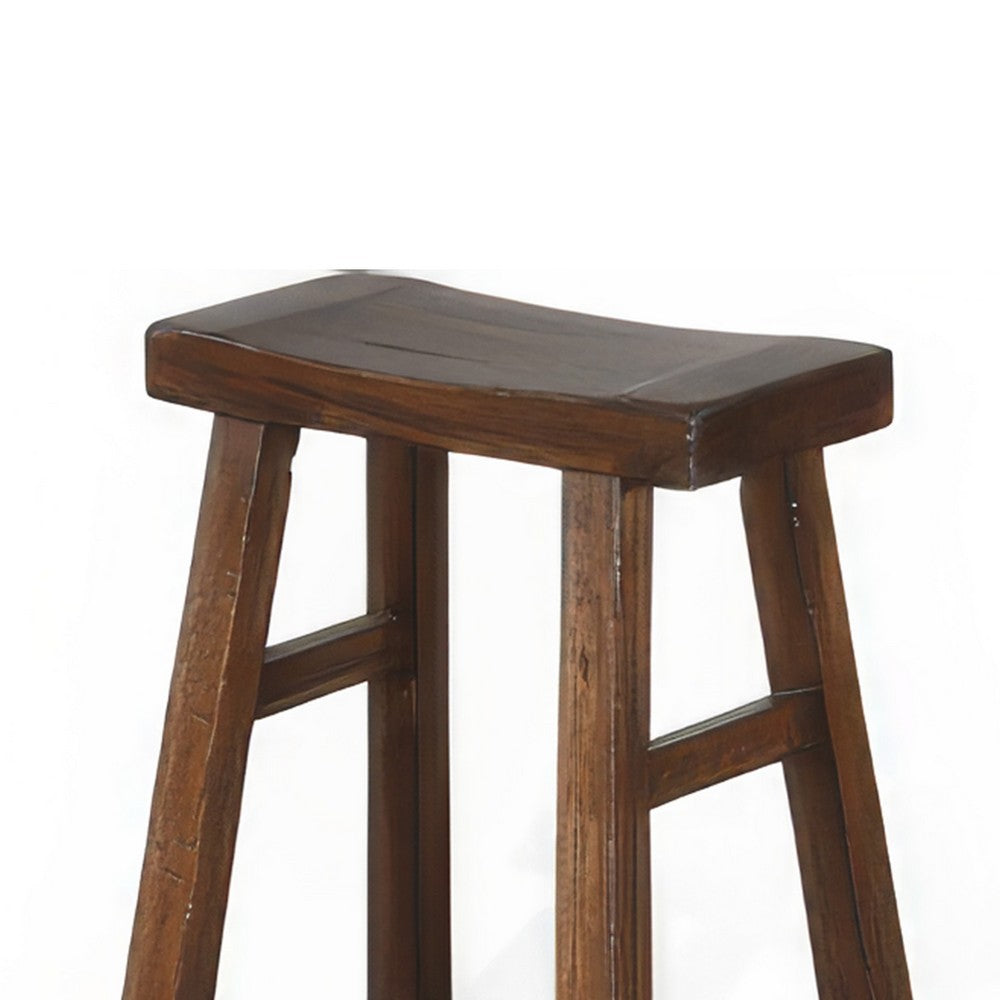 Benjara Reggie Barstool Set of 2, Saddle Seat, Mocha Brown Mahogany, 30 Inch