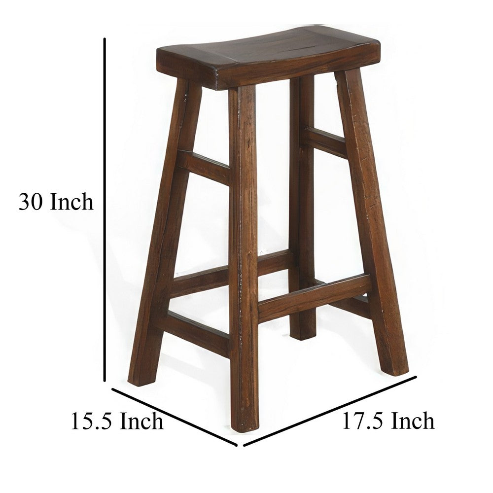 Benjara Reggie Barstool Set of 2, Saddle Seat, Mocha Brown Mahogany, 30 Inch