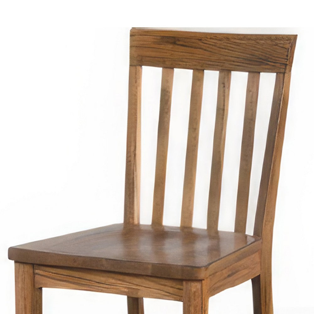Benjara Marv Counter Height Chair Set of 2, Wooden Seat, Oak Brown Wood Finish