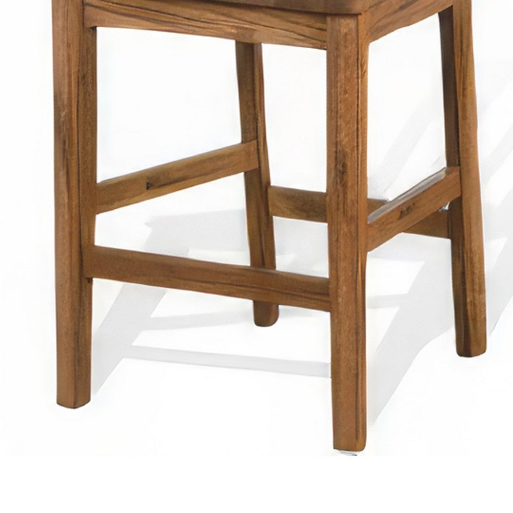 Benjara Marv Counter Height Chair Set of 2, Wooden Seat, Oak Brown Wood Finish