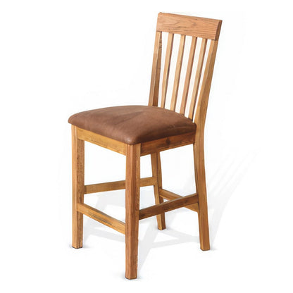 Benjara Marv Counter Height Chair Set of 2, Faux Leather, Light Brown, 24 Inch