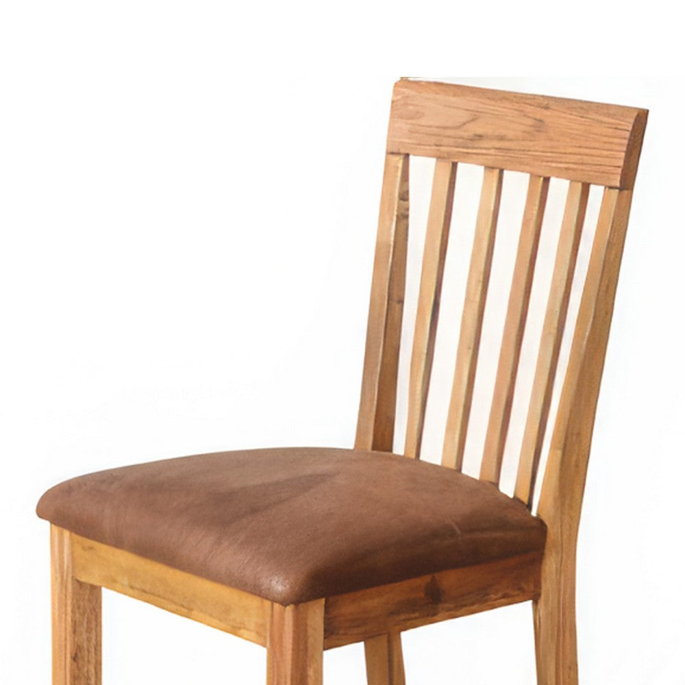 Benjara Marv Counter Height Chair Set of 2, Faux Leather, Light Brown, 24 Inch