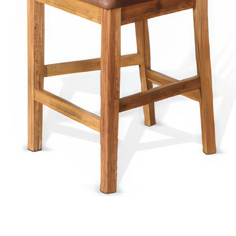 Benjara Marv Counter Height Chair Set of 2, Faux Leather, Light Brown, 24 Inch