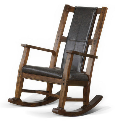 Benjara Jenne Rocking Chair, Faux Leather Seat And Back, Antique Dark Brown