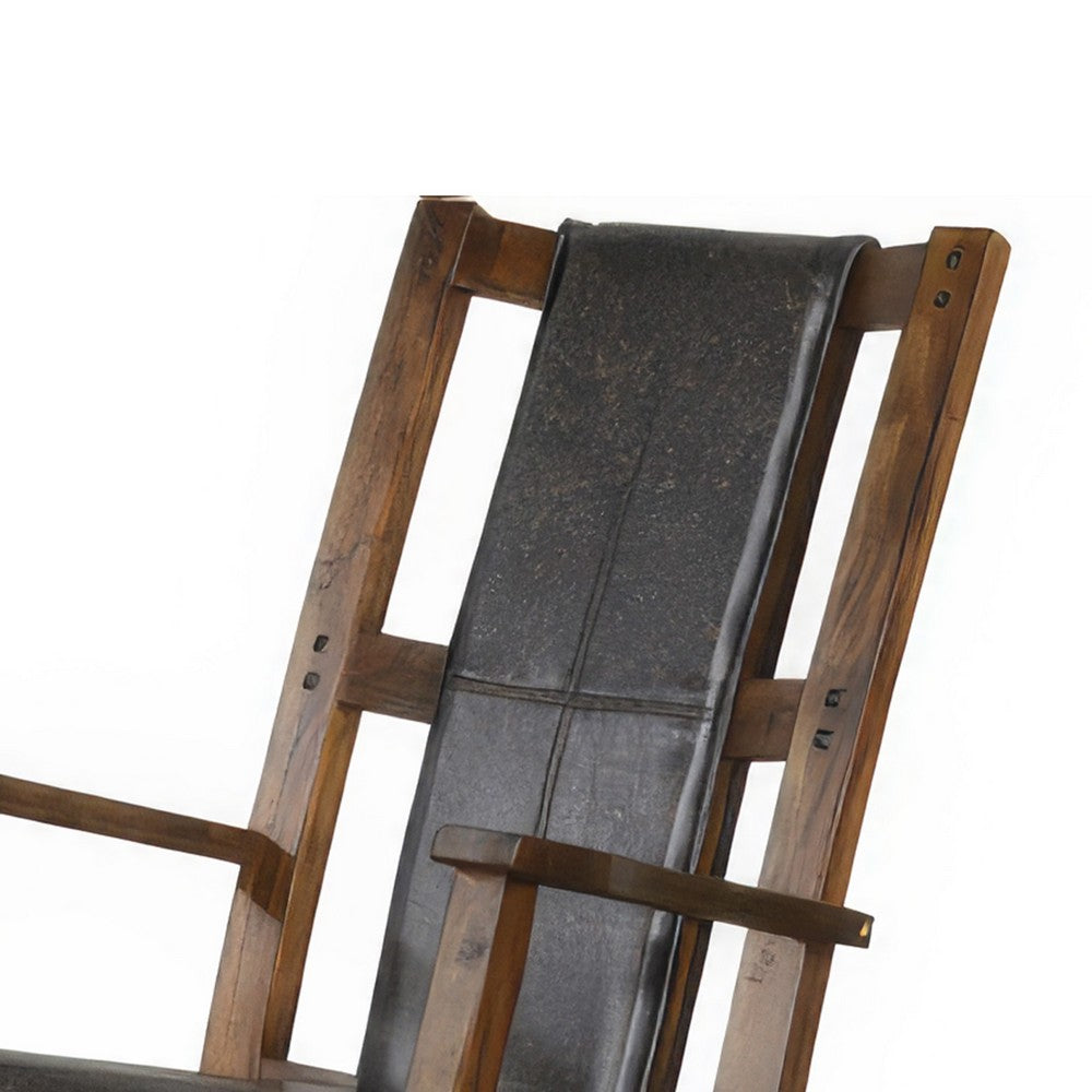 Benjara Jenne Rocking Chair, Faux Leather Seat And Back, Antique Dark Brown