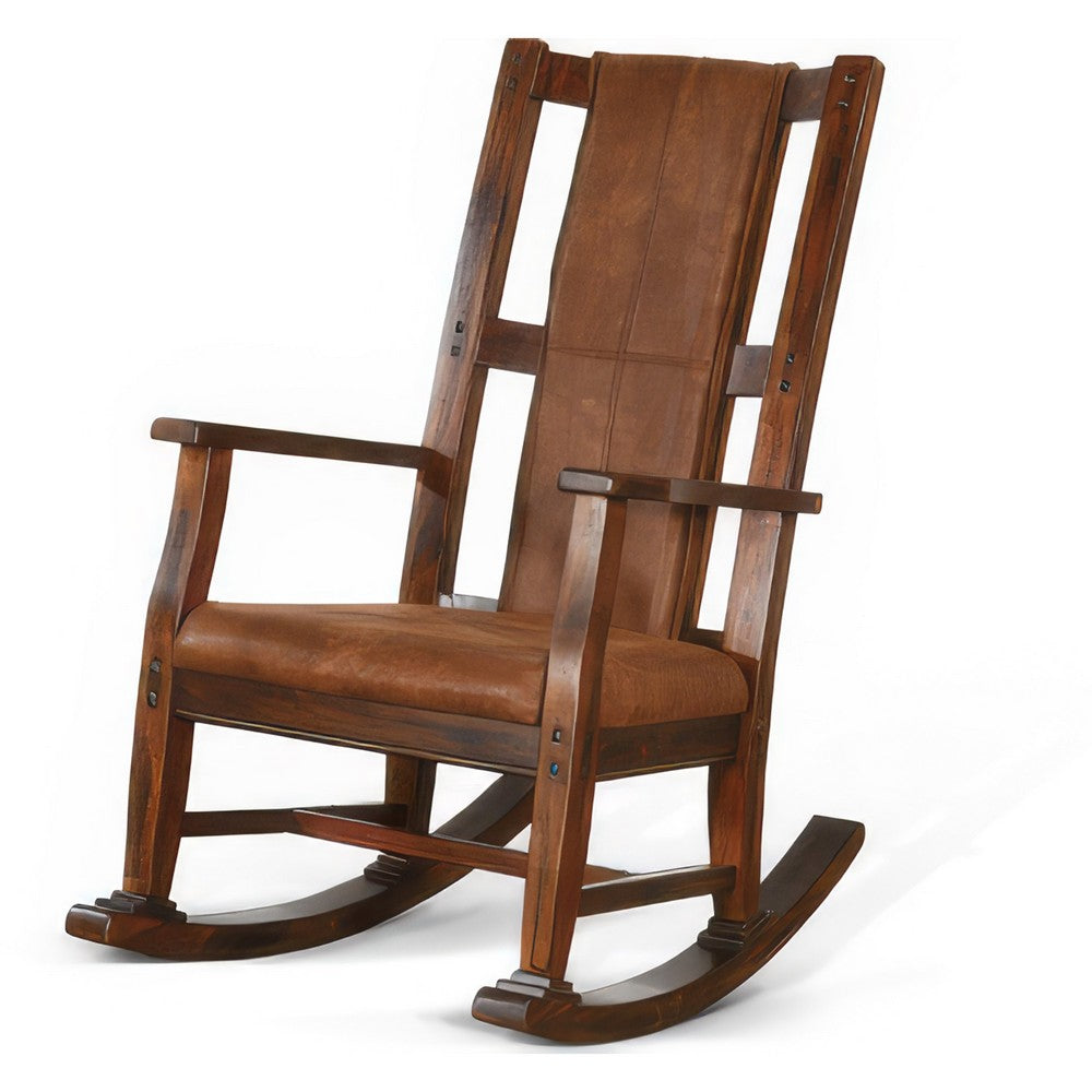 Benjara Odel Rocking Chair, Faux Leather Seat And Back, Dark Chocolate Brown