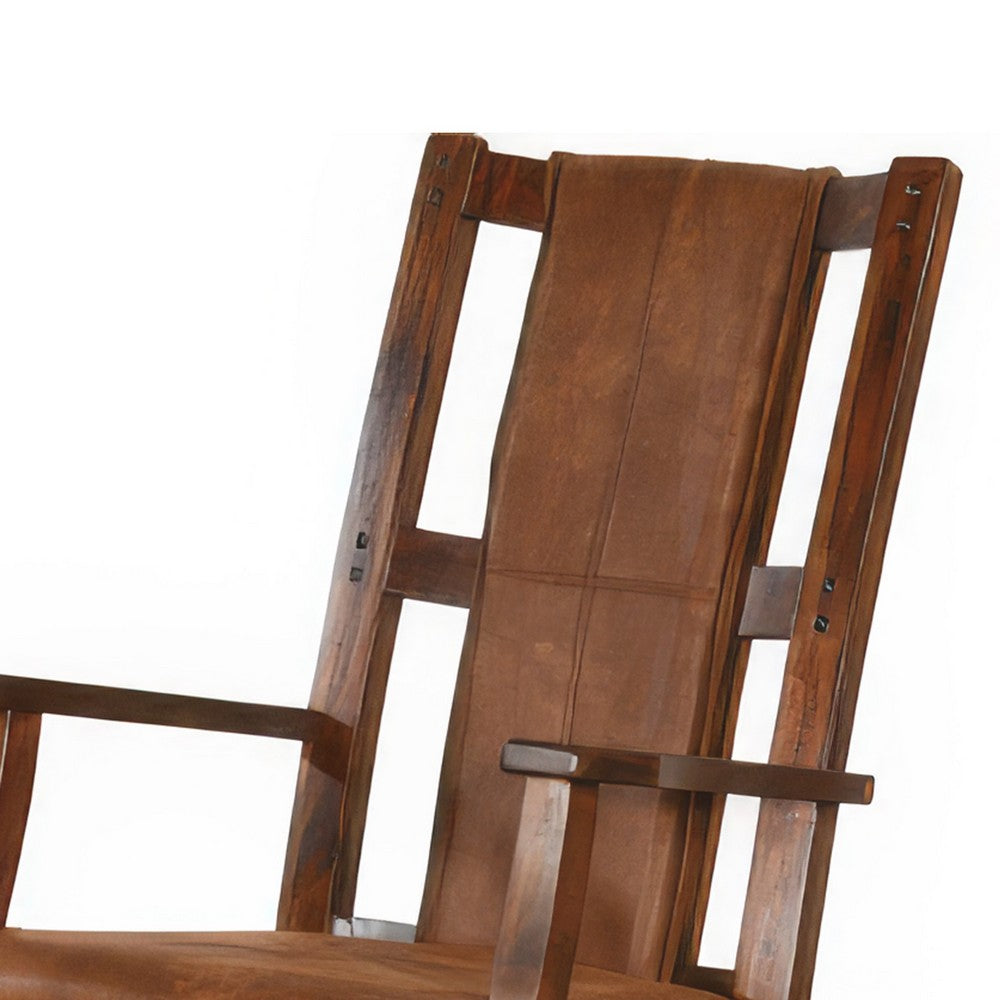 Benjara Odel Rocking Chair, Faux Leather Seat And Back, Dark Chocolate Brown